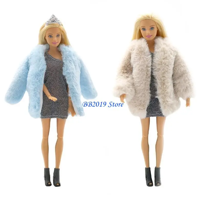 Q0KB 12 pulgadas para ropa muñeca atuendo pelaje piel esponjosa interactiva para niñas cumpleaños