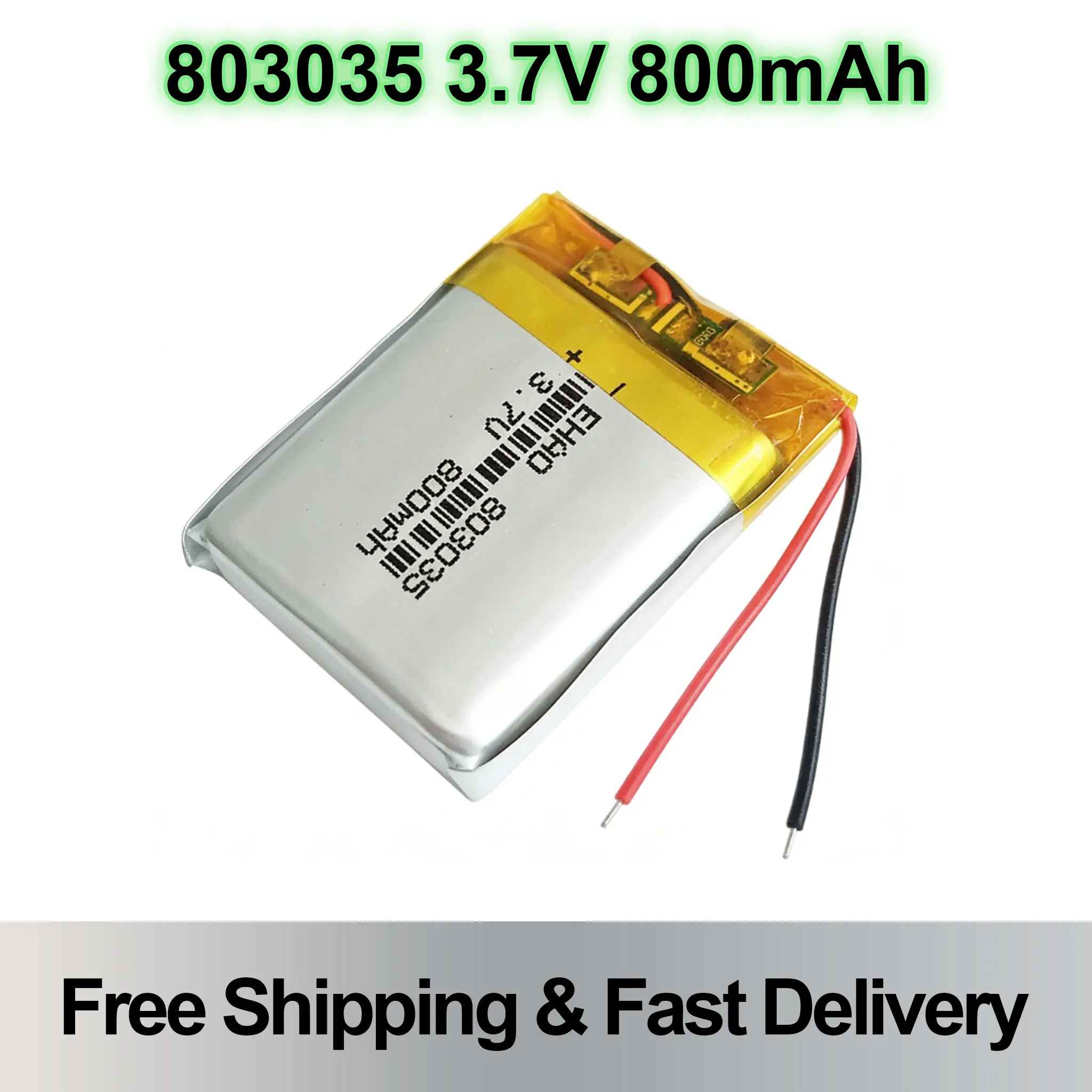 

Rechargeable 3.7V 800mAh Lithium Polymer Battery 803035 JST 2Pin Plug 1.25/1.5/2.0 For GPS Camera Bluetooth Recorder