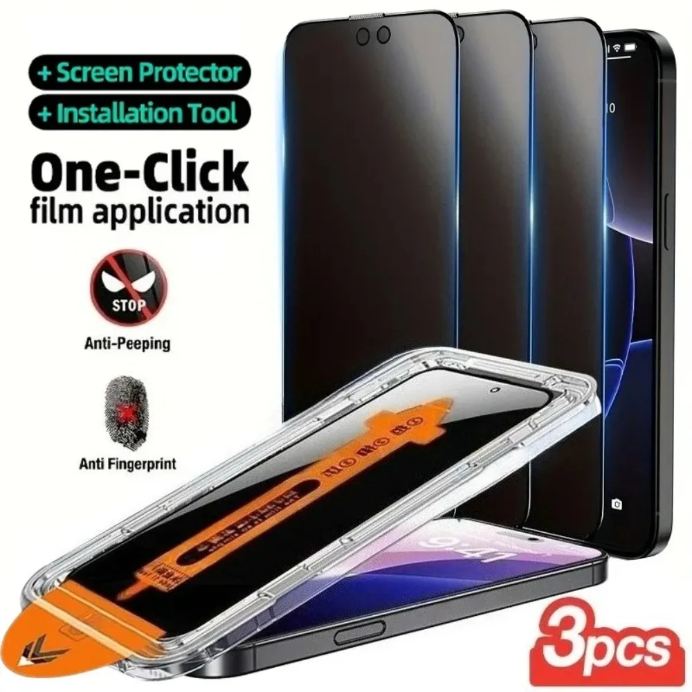 3-teiliger Sichtschutz mit vollständiger Abdeckung für iPhone 17 16 Pro Max 15 14 13 12 11 Pro Max Mini Air XR XS Max 16e Glasfolie