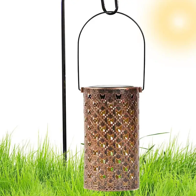 

Solar Garden Lantern Butterfly Cutout Retro Metal Solar Lights For Outside Decorative Garden Light Portable Outdoor Solar