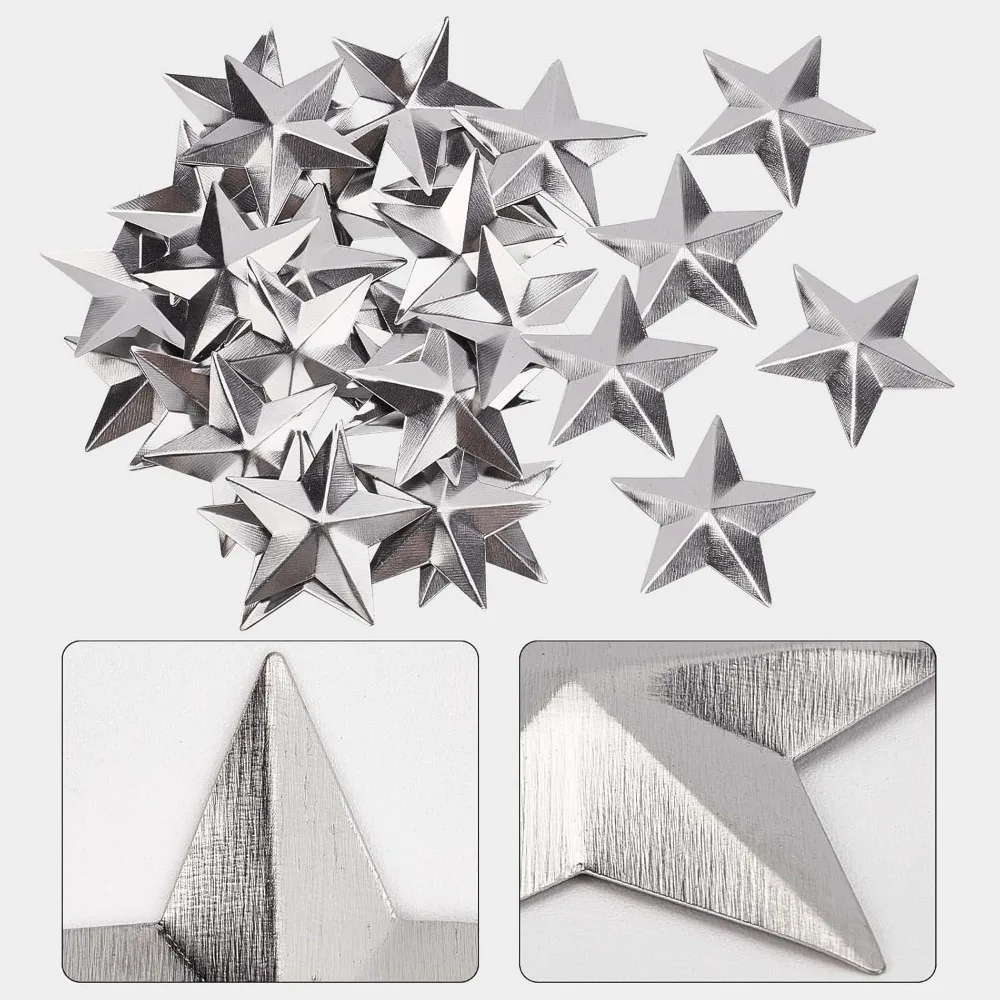 100PCS 1.5" Galvanized Metal Stars Vintage Rustic Star Silver Primitive Stars Three Dimensional Christmas Tree Star making kit