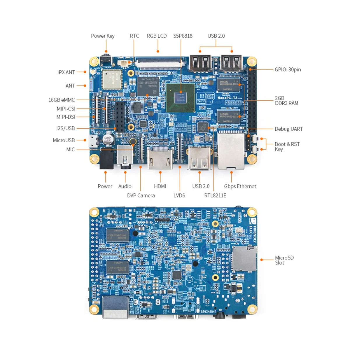 NanoPC-T3 Plus Industrial Card PC S5P6818 Development Board 2GB Octa-Core A53