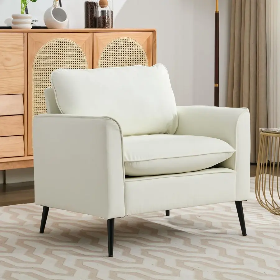 ชุดเก้าอี้หนังเทียม 2 ตัว, เก้าอี้มีที่วางแขนขนาดใหญ่สำหรับห้องนั่งเล่น, โซฟาสไตล์มิดเซ็นจูรี่สำหรับห้องนอนที่นั่งสบาย, เก้าอี้หุ้มเบาะเดี่ยว
