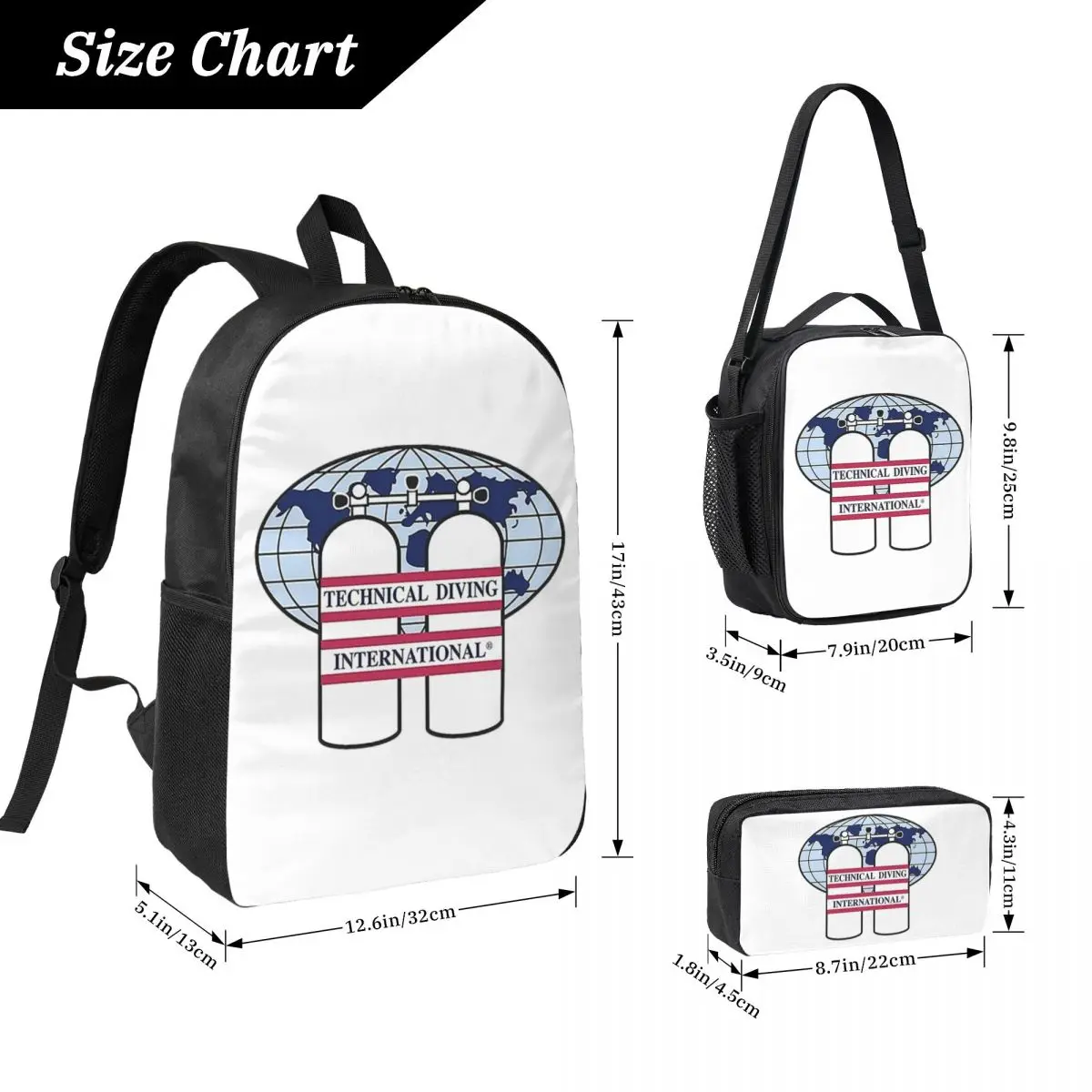 Scuba Diving DIVE Scuba Diver Gift Backpack BookBag School Bag Computer Shoulder Bags 3ps Insulated Lunch Bag Pencil Case