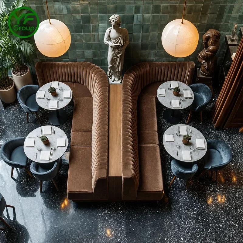 Hot Sale Luxury Elegant Commercial Velvet Booth Table and Chair Half Round L-Shape Booth Seating Restaurant Furniture for Hotel