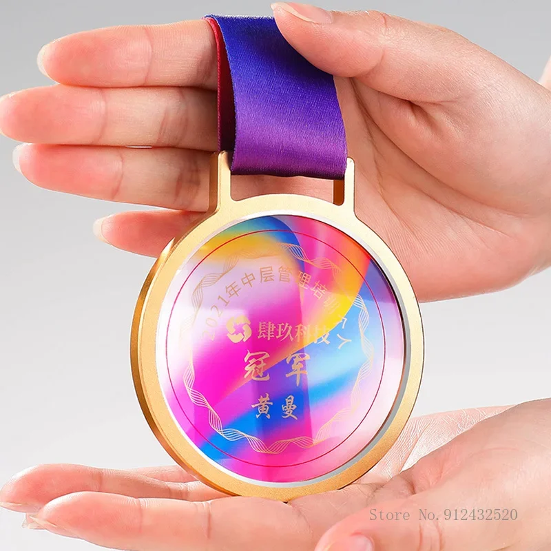 Custom Color Printing Transparent Medal, Gold, Silver, Bronze, Sports Awards, Marathon Red Box Packaging, Crystal Lettering, 1Pc