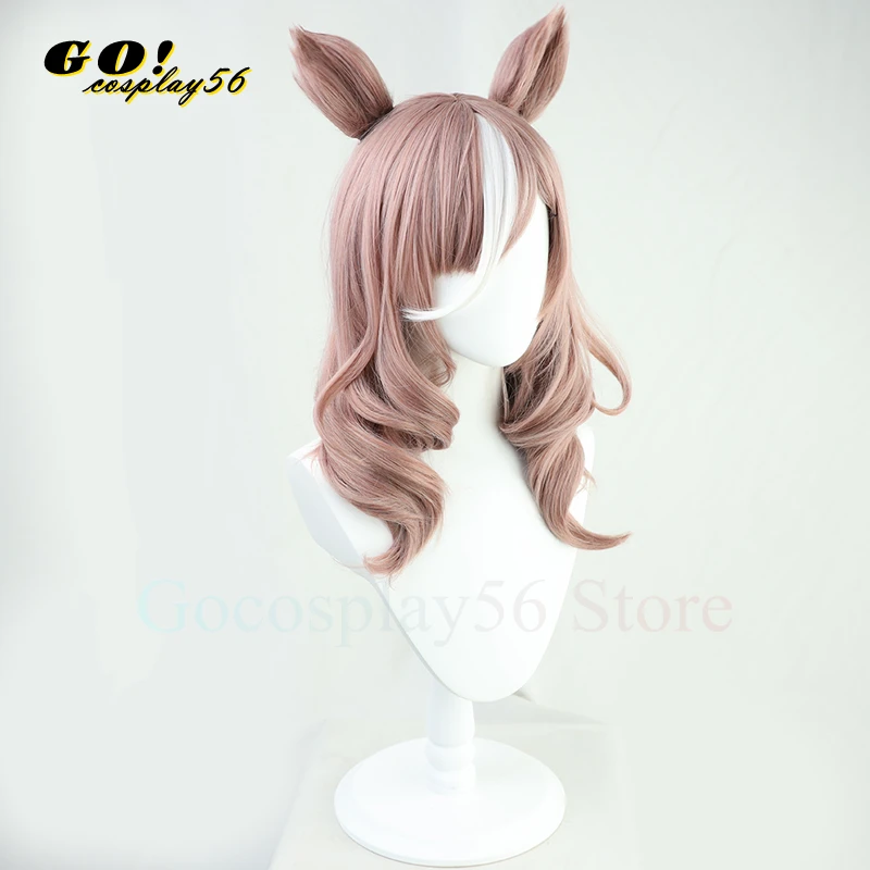 Peluca de Cosplay Derby Matikanetannhauser para mujeres y niñas, cola de orejas, pelo largo y rizado ondulado, nuevo juego de rol de Idol