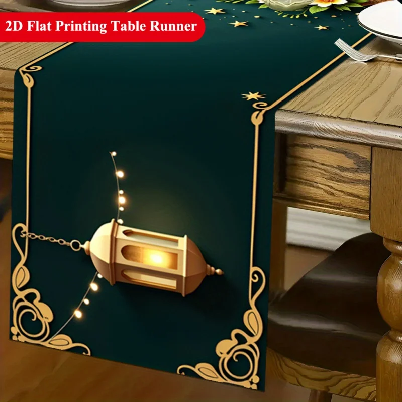 VIKAMA Is Creating A Sophisticated Festive Atmosphere With This Teal And Gold Ramadan Table Runner For Your Dining Table