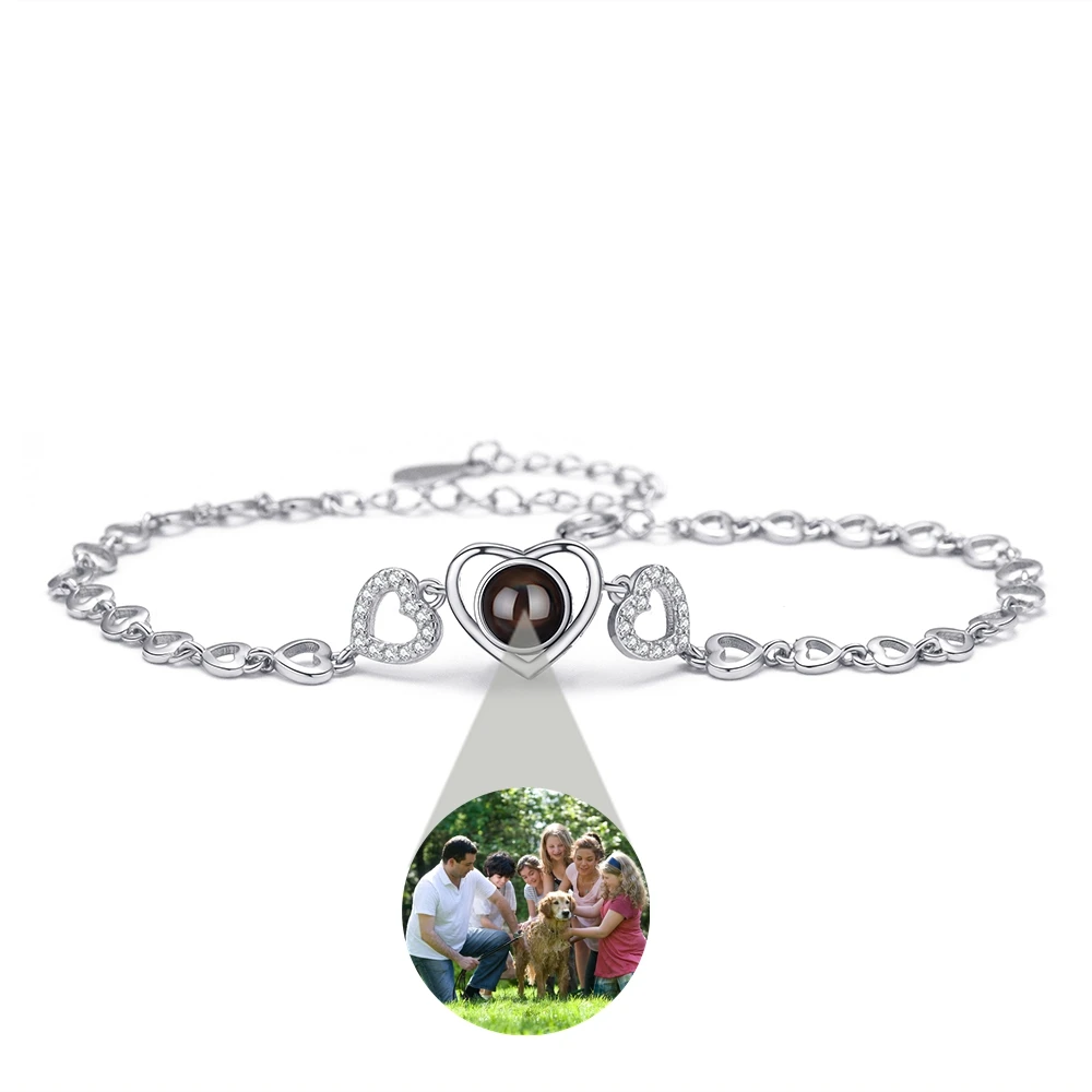 

Custom Photo Projection Photo Bracelet for Women Heart Pendant Bracelet Personalized Gift 925 Silver Jewelry