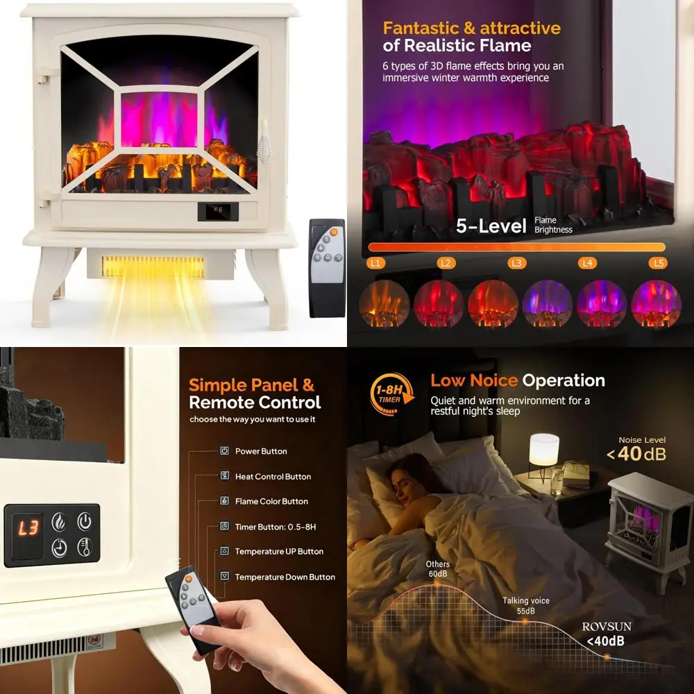 

Portable 1400W Electric Fireplace Heater with Realistic Flame Logs, Thermostat, Overheat Protection, and Freestanding Space Heat