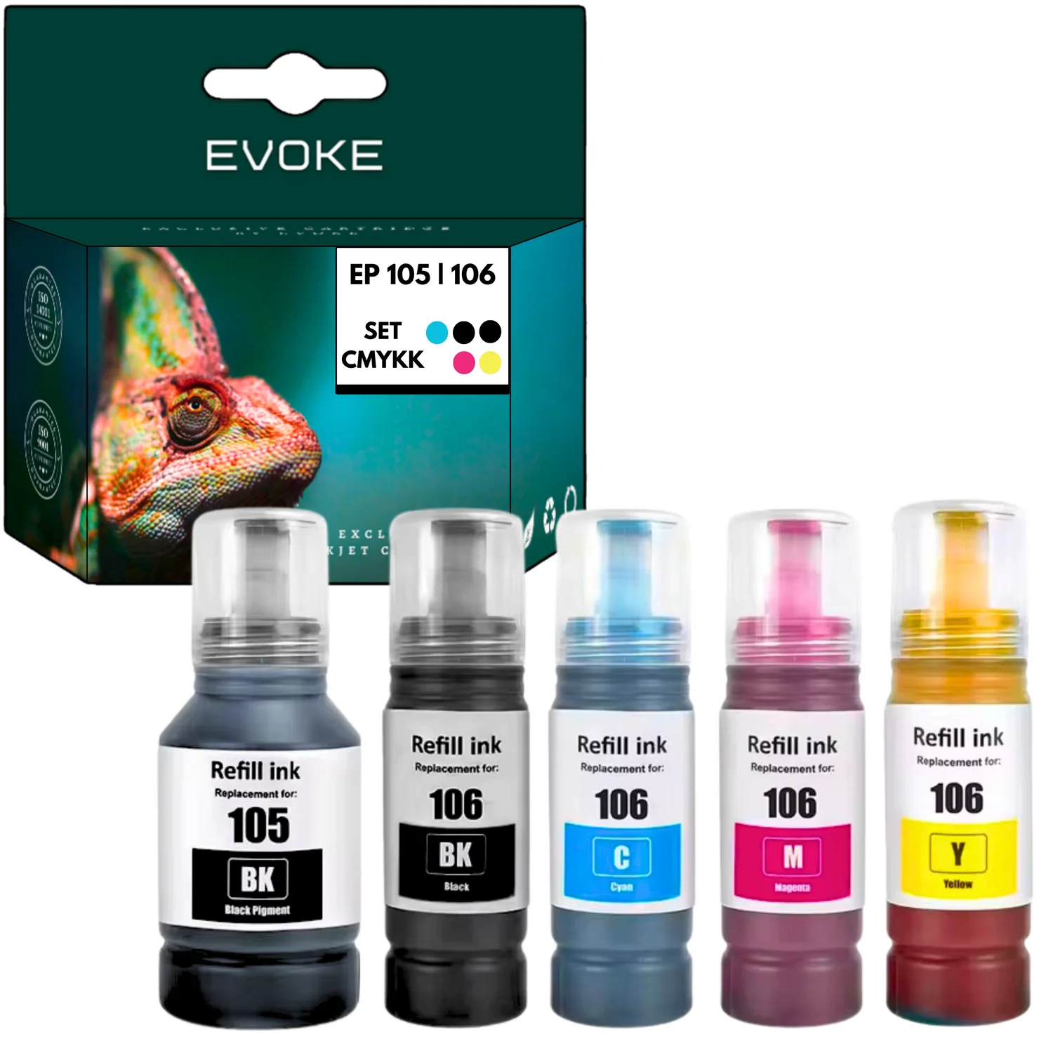 5x Epson 105 XL printerinkt |   2x zwart + driekleurige set |   T105