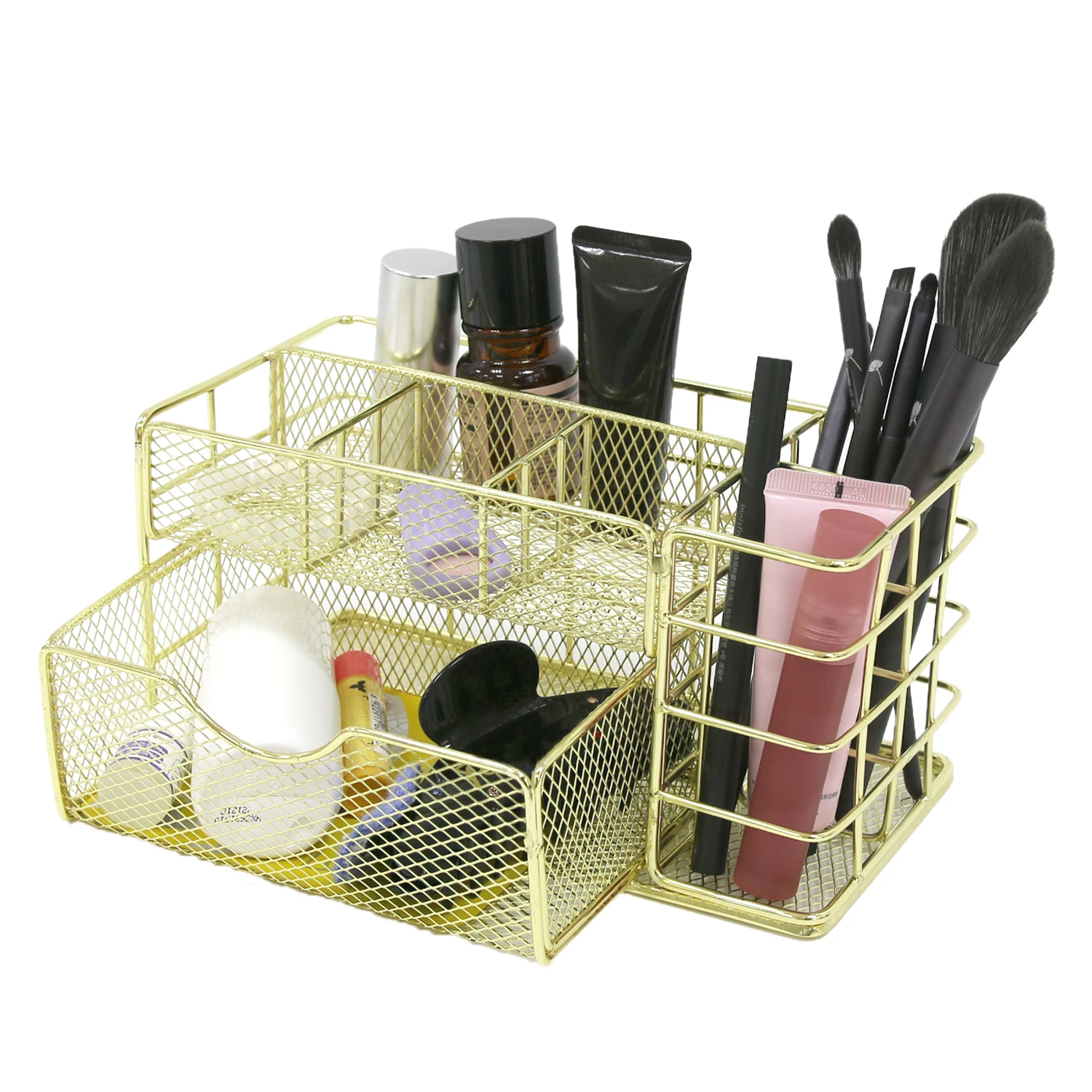 رف ملفات معدني ذهبي نورديك، صندوق درج تخزين سطح المكتب متعدد الطبقات، منظم اللوازم المكتبية، مستندات مستحضرات التجميل والقرطاسية Hol