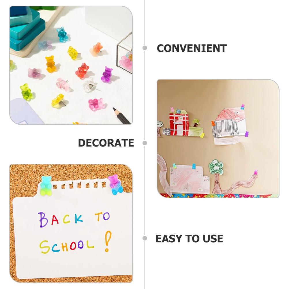 

30pcs Photo Wall Thumbtacks Bear Shaped Push Pins For Cork Board Map Accessories Multi-Function Office Home Supply Small