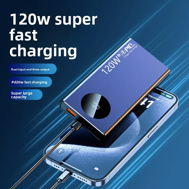 Power Bank 50000mAh High Capacity 120W Super Fast Charging Thin Light Digital Display PowerBank for IPhone Samsung Huawei 2025