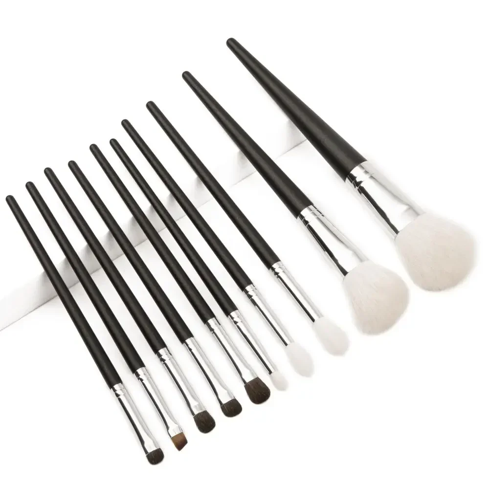 ONE ORCHID Pro10 Pcs Goat Hair Powder Contour Highlighting Makeup Brushes Tapered Crease Blending Shader Eyeshadow Cosmetic Kit