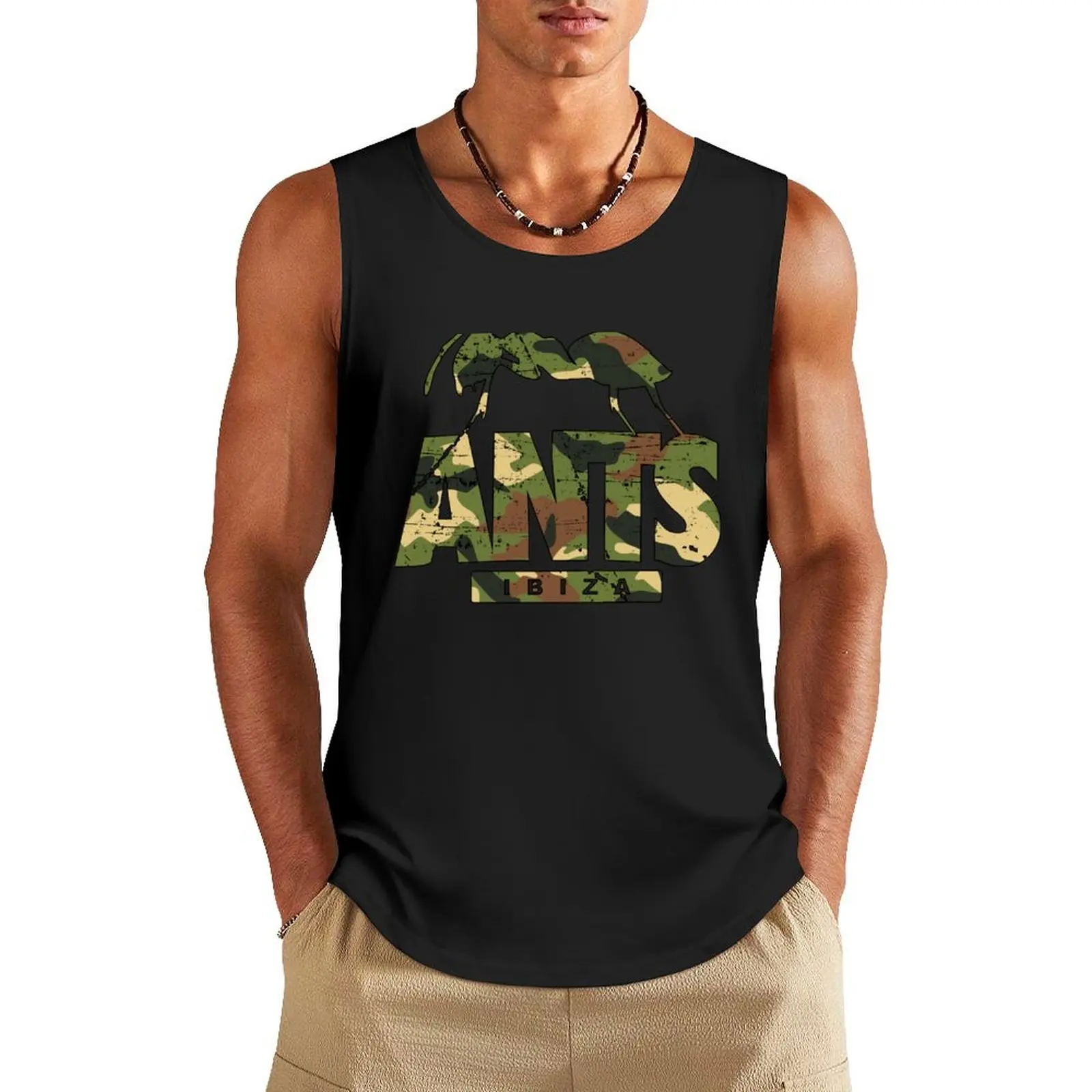 ANTS Ushua?a Club IBIZA: MODEL military legend Event of La French Touch Tank Top Men's gym t-shirts Men's gym articles