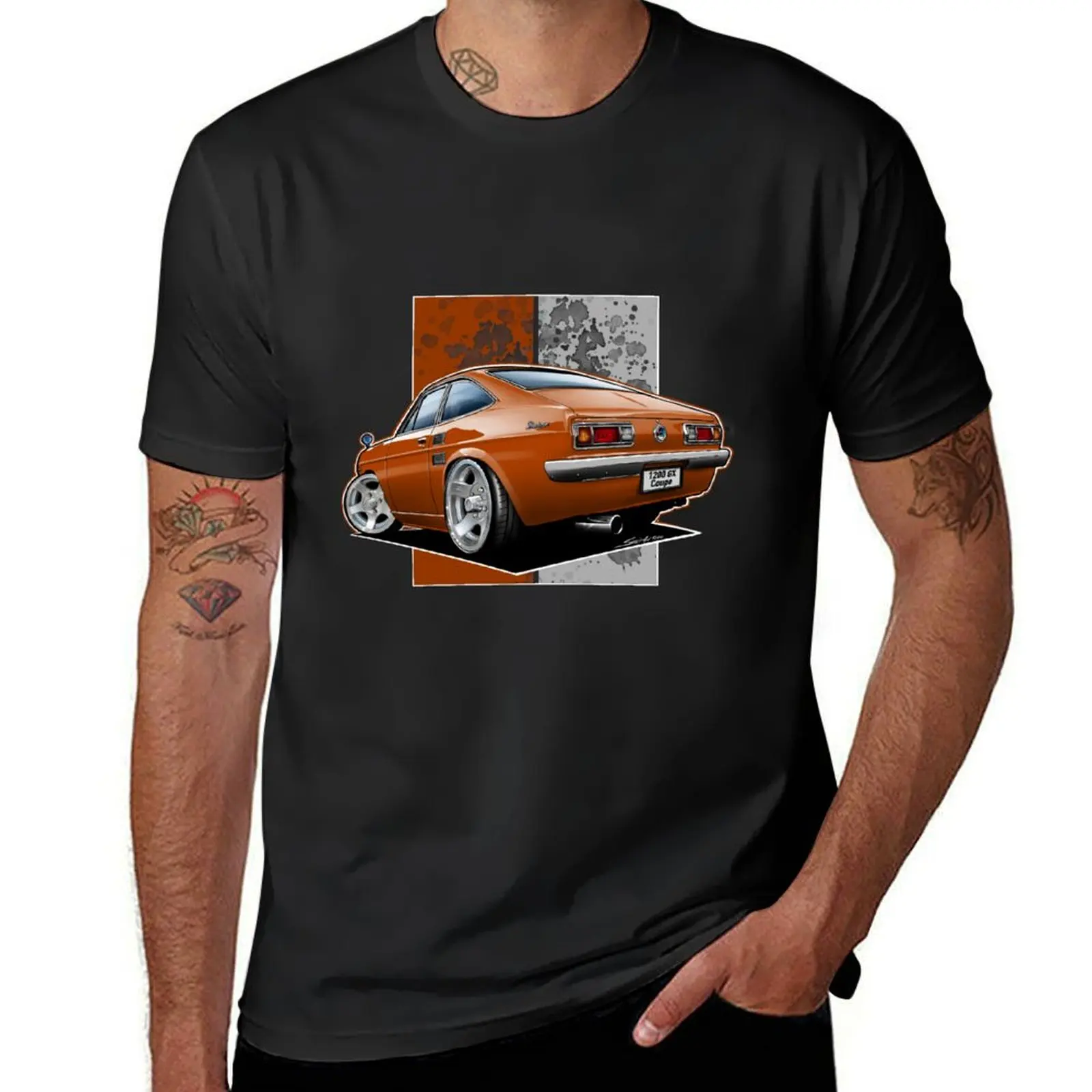 Tooned Datsun Sunny B110 Coupé (Datsun 1200 GX Coupé) Brown T-Shirt Blouse graphics big and tall t shirts for men