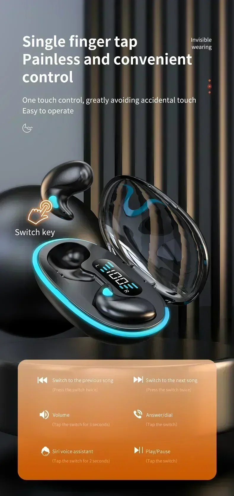 X55 Unsichtbare Kabellose Kopfhörer - TWS Bluetooth Unsichtbare In-Ear Geräuschunterdrückende Sport-Kopfhörer IPX5 Wasserbeständig – Detail 16