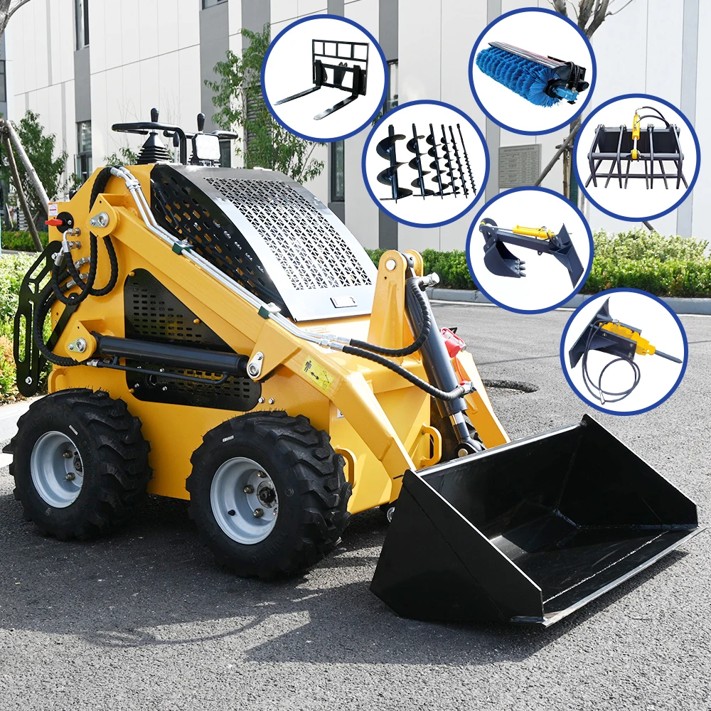 Cheap CE/EPA New Small Mini Small Garden Loader Track Mini Skid Steer Loader With Bucket Trencher Rotary Plow