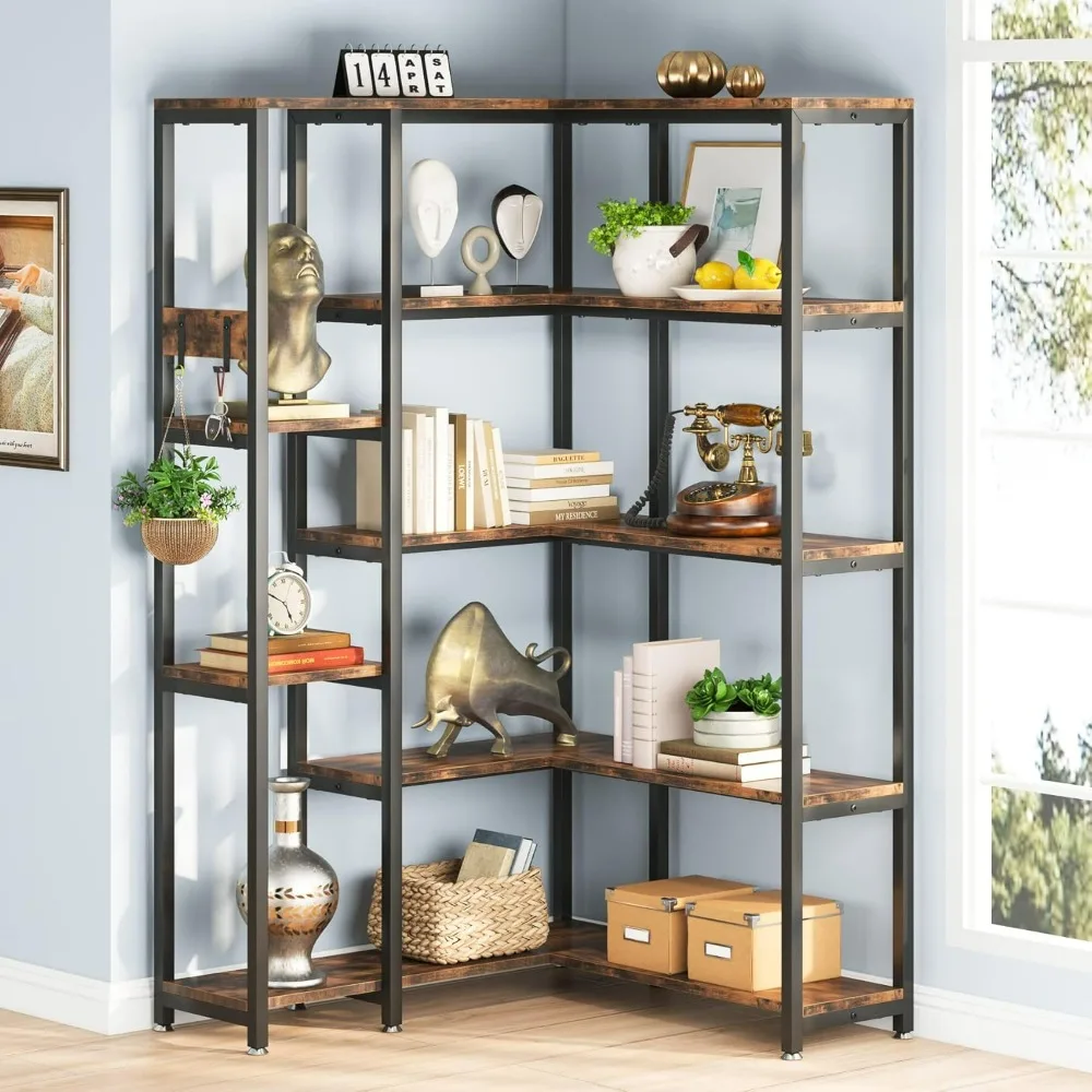 

Corner Bookshelf, Modern Large Corner Etagere Bookcase, 5-Tier Tall Corner Shelf Display Storage Rack with Metal Frame, Bookcase