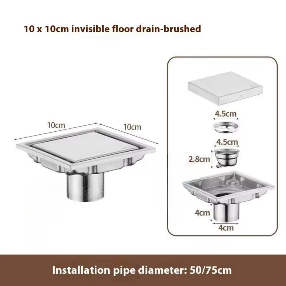 

Anti-Odor Floor Drain Cover Recessed Stainless Steel Drainage Covers Plug Cover Pipe Square Shower Filter Bathroom Drains