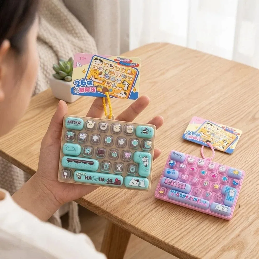Drucktasten-Tastatur-Schlüsselanhänger mit 26 Tasten, aus transparentem Kunststoff, mit Tastenklängen, Mini-Tastatur-Anhänger, sensorische, klickbare Tasten – Detail 9