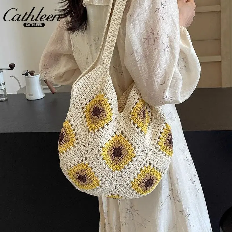 Woven Bag Women's Summer Bag Seaside Bag Vacation Leisure Knitted Bag Large Capacity Single Shoulder Tote Woven Flower Bag