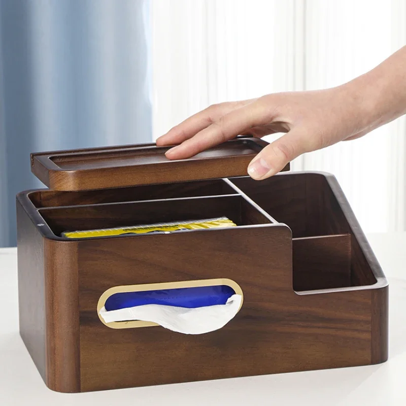 Solid Wood Tissue Box, Multifunctional Remote Control Organizer, Vintage Home Decor, Stylish and Practical Holder