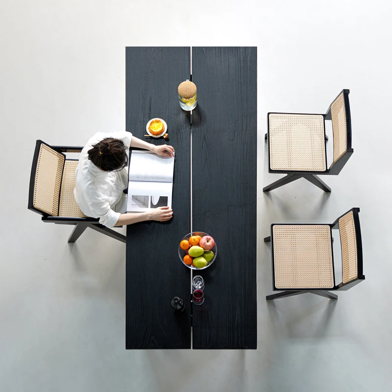 Mesa de comedor Wabi Sapphire Ash Mubien, escritorio rectangular de troncos japonés