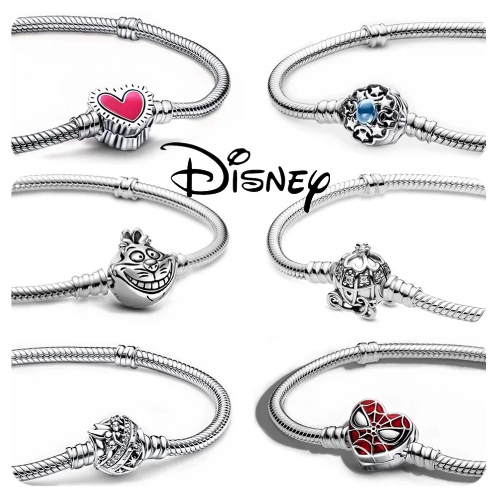 Pulseira de corrente de cobra cintilante mickey mouse para mulheres, momentos disney, tipo prata esterlina 925, pedra principal, pedra lateral