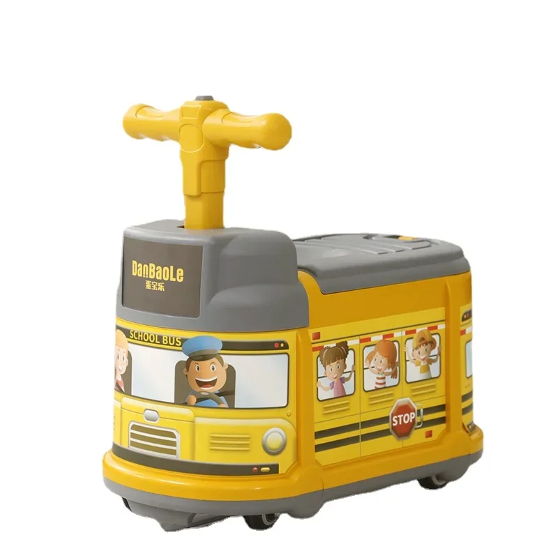 Multi-functional Child Cartoon School Bus Can Storage Sliding Children's Fun Yo-yo Cars Kids Birthday Gift Ride on Toys Trolley