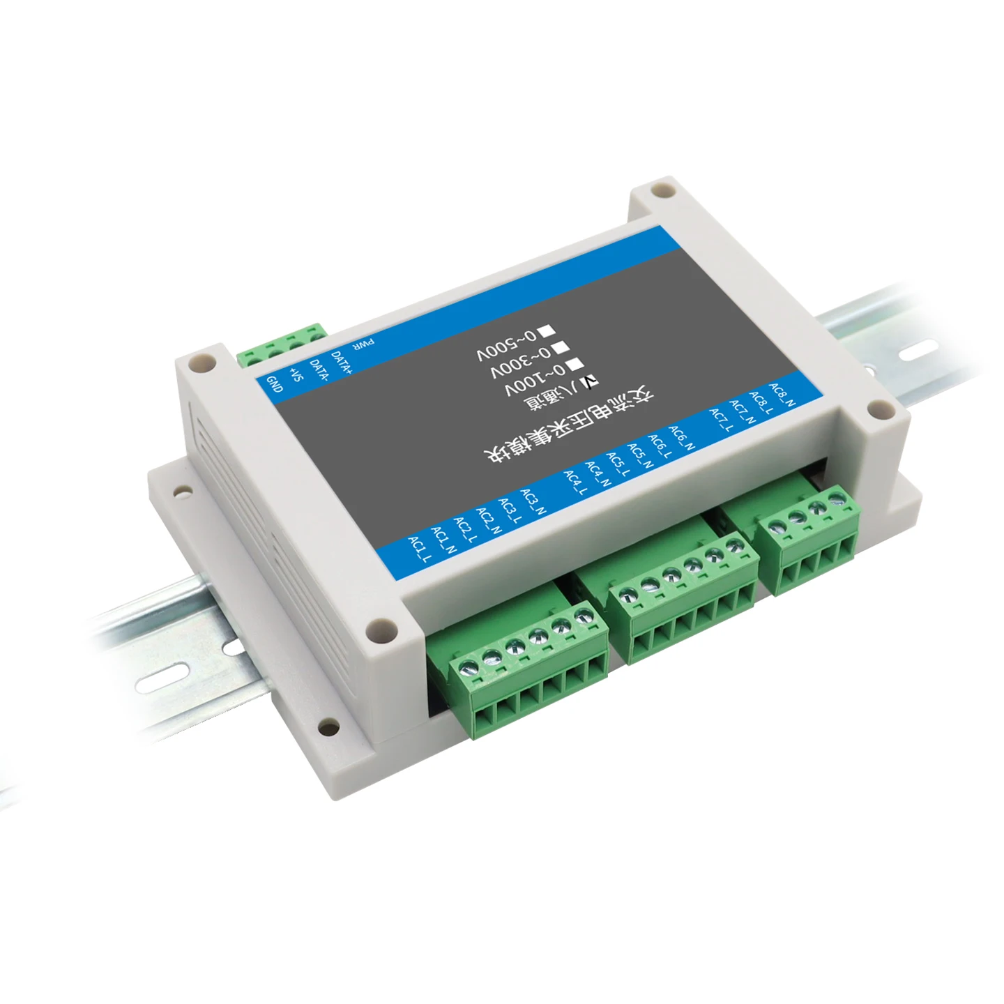 Modulo di acquisizione tensione CA industriale a 8 canali (0-500 V) - Vero RMS, RS485 MODBUS-RTU, isolamento 3000 V per monitoraggio intelligente