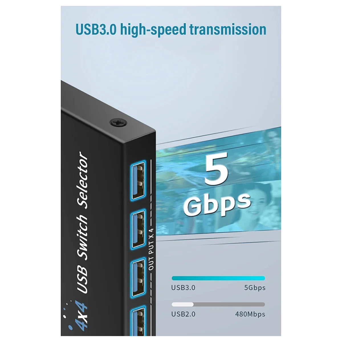 USB 3.0 Switch KM Selector 4 Computer Laptop PC Host Sharing 4 USB Devices KVM Switcher Box Share Printer Mouse Keyboard