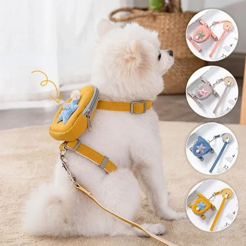 

Pets Dogs I-shaped Chest Back Strap with Star Decor Breathable Harness Backpack Pets Dog Cat Leash Chain Pet Accessories