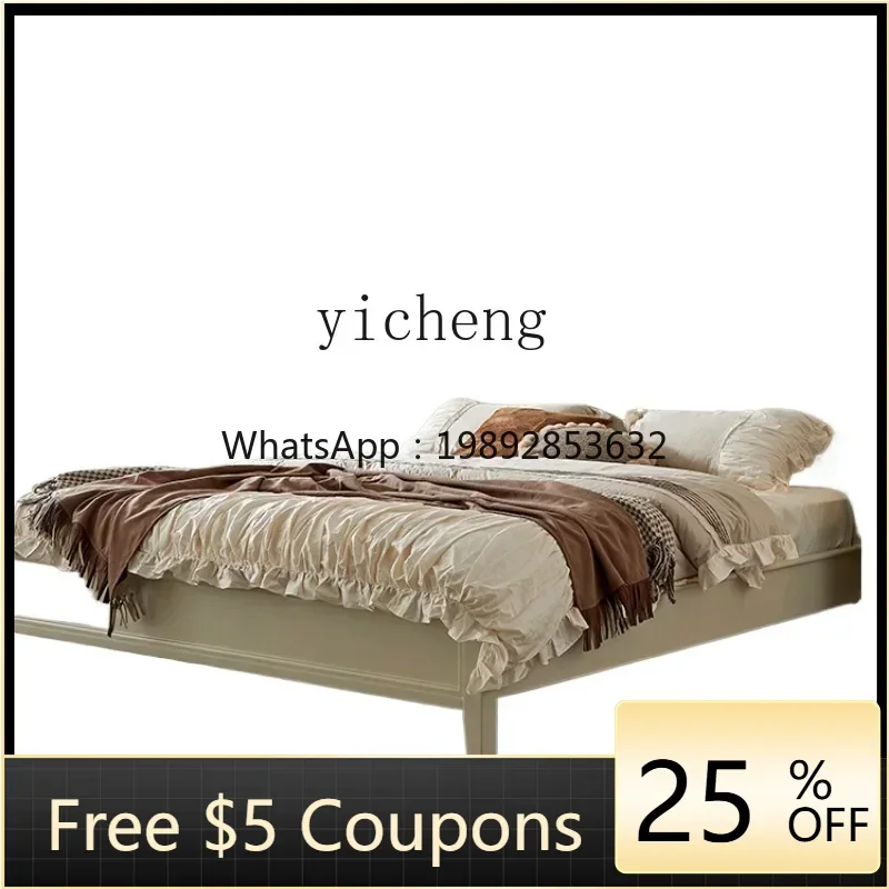 

ZF Vintage White Solid Wood Bed Master Bedroom Double Bed High-Grade Cream Style Furniture