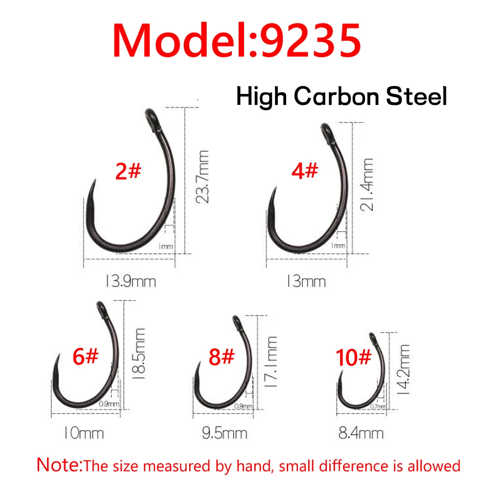 50PCS Matt Black Carp Fishing Barbless Hook Down Bent Eye Curved Shank Wide Gap Forged Shank Carp Rig Hooks Non-Barb Fishhooks