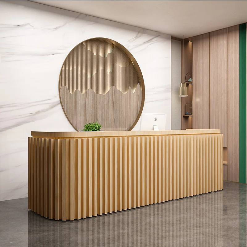 

Upscale Executive Reception Desk with Ample Storage for Corporate Office Front Desk Furniture Hotel Lobby Check In Counter