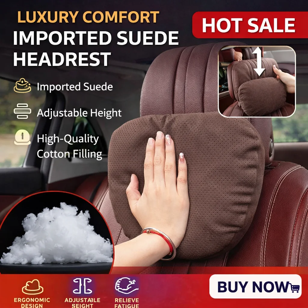 Auto-Kopfstützen-Nackenkissen, Weiches Wildleder Verstellbares Kopfstützenkissen mit Baumwollfüllung, Ergonomischer Komfort für Langes Fahren