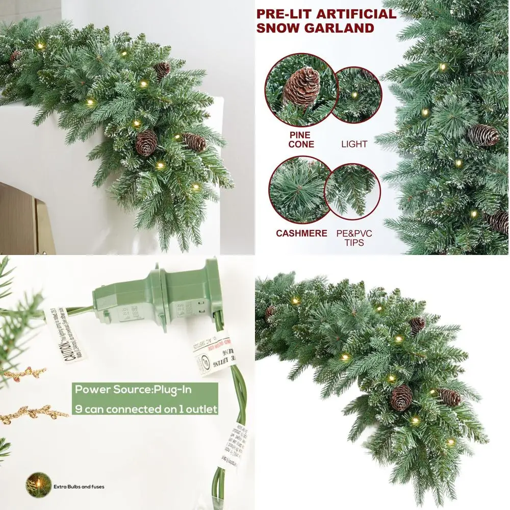 

Рождественская гирлянда с 50 лампами и сосной, предварительная подсветка для внутреннего или наружного использования, идеально подходит для декора дома и камина