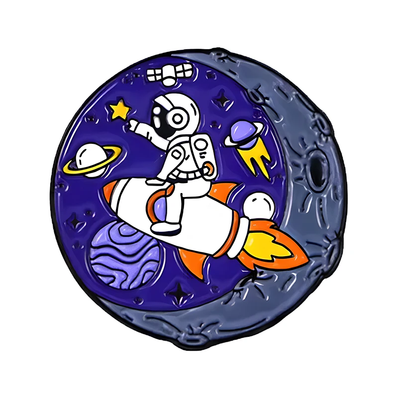 Cartoon Astronaut Pins 3-design Space Travel Spaceman Badge Metal Pin On Clothes Backpack Bags Lapel Brooch Friends Gifts