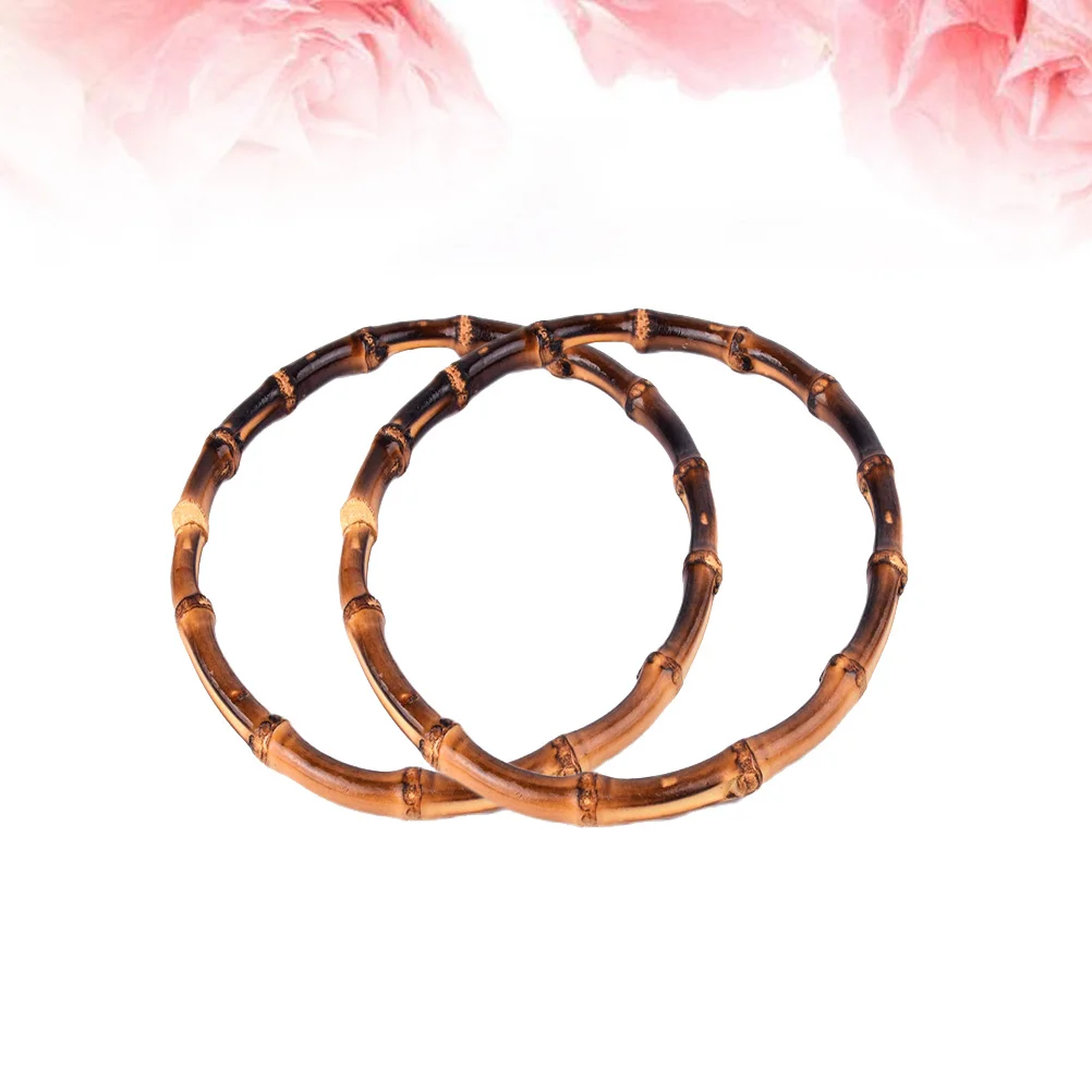 

2pcs Bag Handles Bamboo Round Shape Handmade Craft DIY Accessories Replacement for Handbags Clutches Purse Wallet Luggage