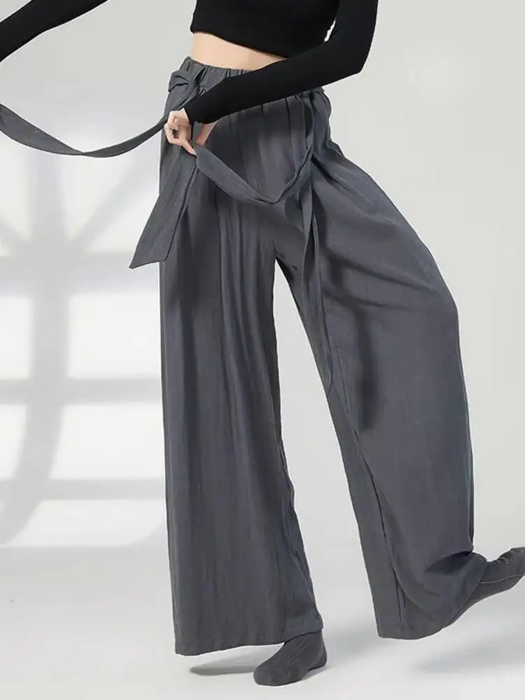 

Широкие танцевальные брюки с высокой талией, однотонные брюки свободного покроя на шнурке для современной танцевальной практики, репетиционный сценический костюм