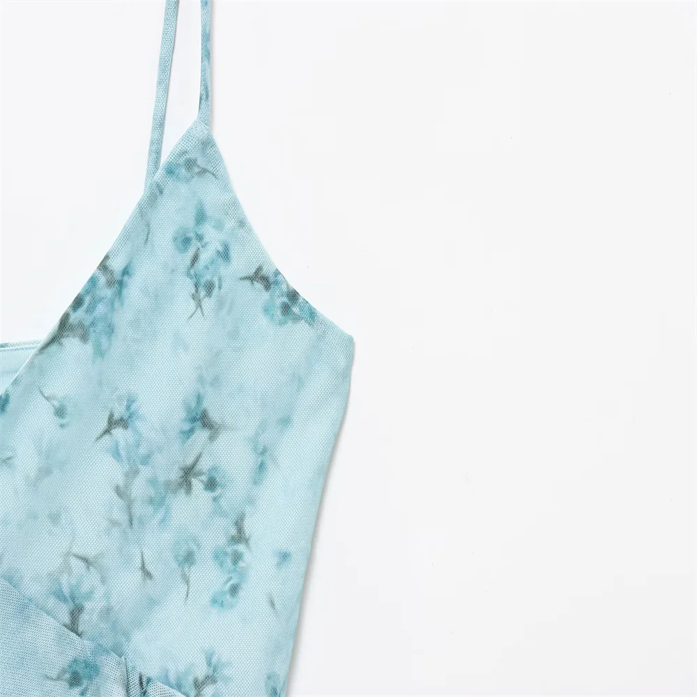 여름 새로운 여성 패션 캐주얼 유럽과 미국 스타일의 계층화 된 장식 인쇄 실크 메쉬 탑