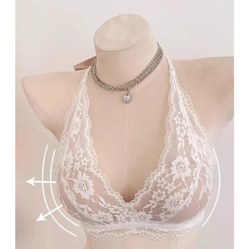

Novo Sutiã Renda Halter Sem Costas Aumentador Peito Pequeno Sensual Puro Desejo Garota Jovem Moda Intima Feminina Confortável