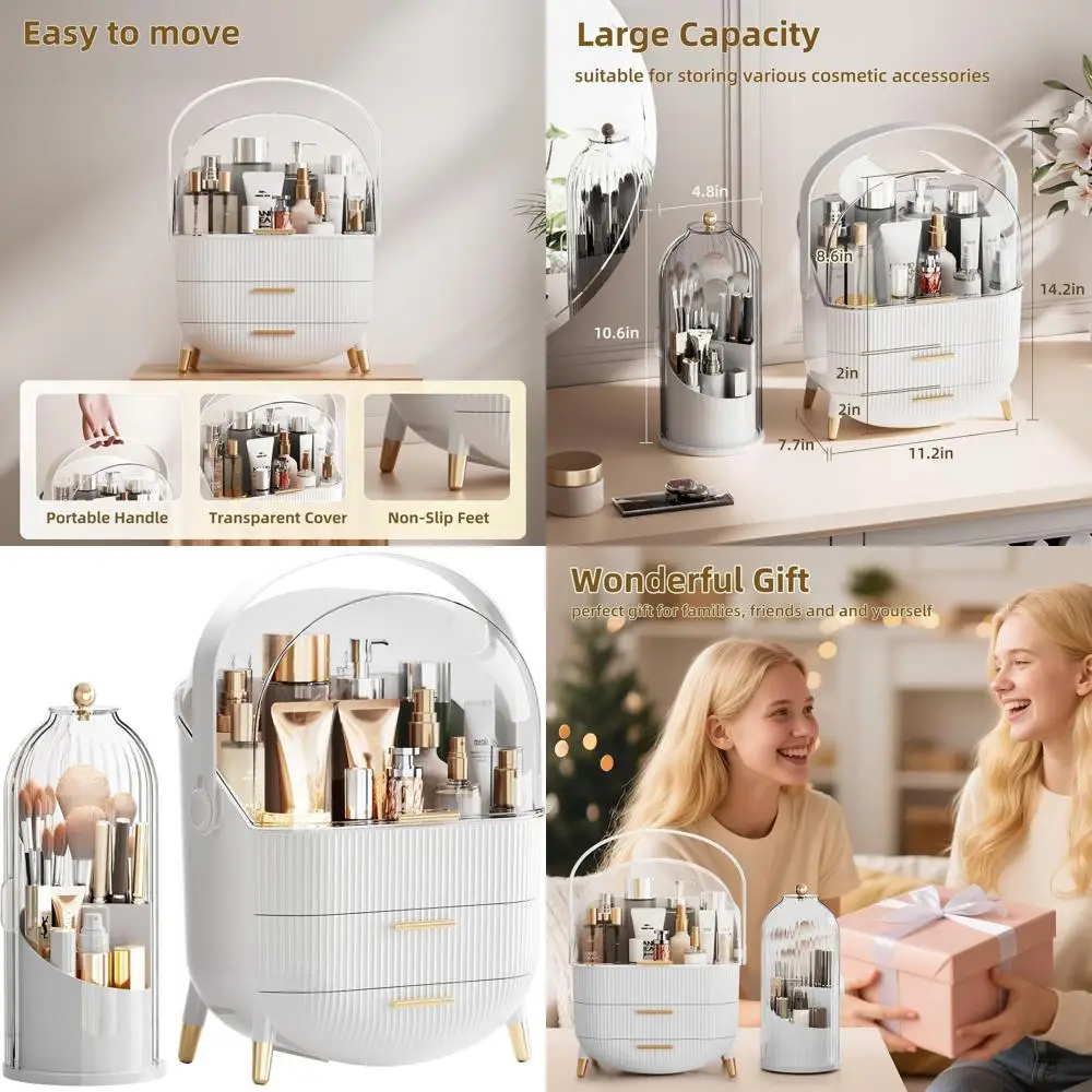 

Countertop Makeup Organizer with Lid & Drawers for Vanity, White Cosmetic Storage Display for Skincare on Desktop or Bathroom
