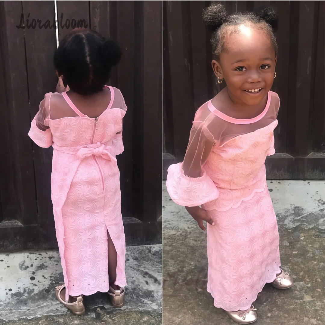 Customized Designed Flower Girl Dresses  Pink Designer-Style Sheer Fabric Wedding Party Attire свадебное платье