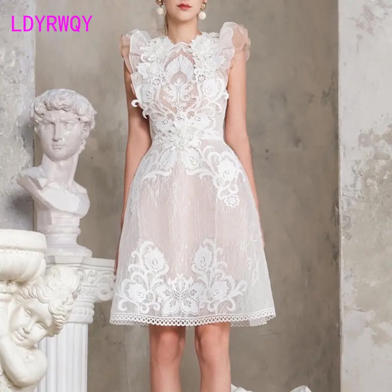 HEAVY INDUSTRY 3D FLORAL LACE CUTOUT EMBROIDERY DRESS