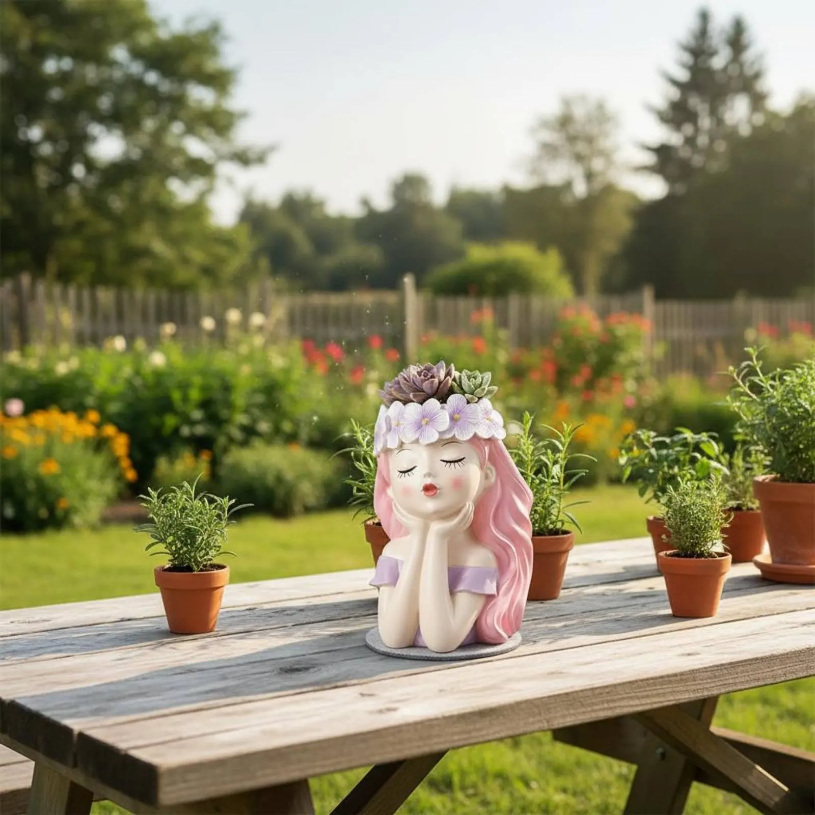 Fairy Plant Pot Creative Design Succulent Planter Figurine Girl Planter Statue Decorative Decor Item Cute for Balcony, Garden - view 2