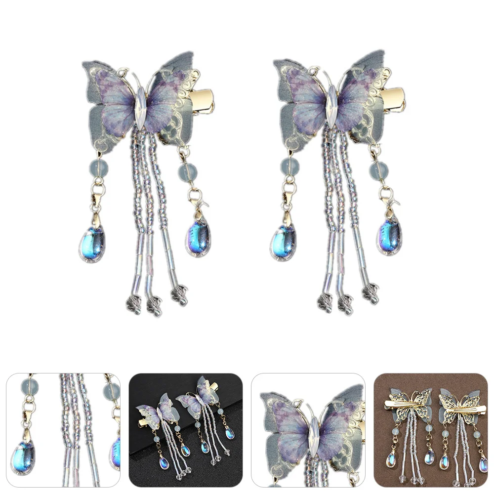 

1 Pair Crystal Butterflies Tassel Hair Clips Elegant Girl Hairpin Clip For Women Girls Barrette Decor Hair Accessory