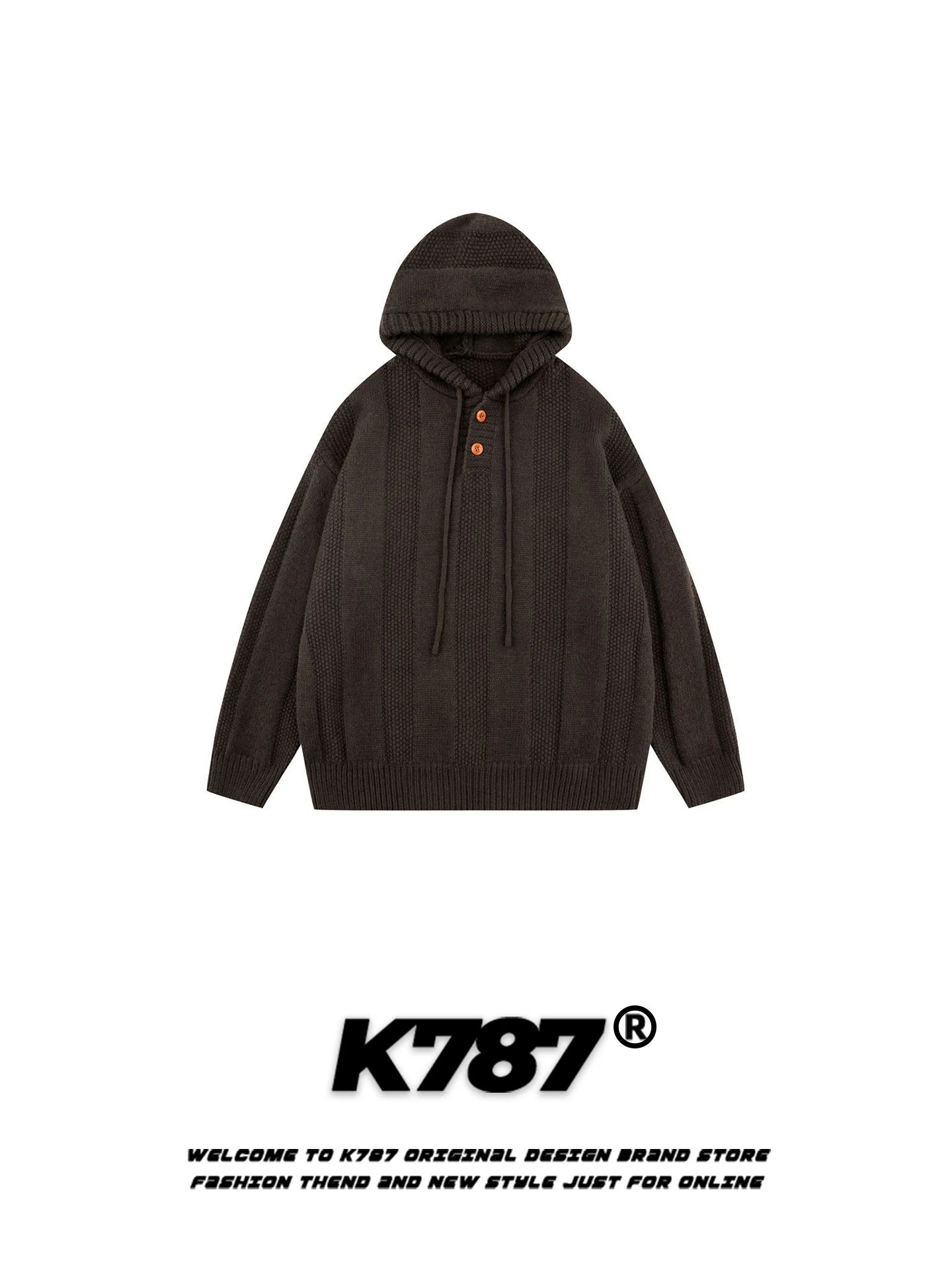 

Вязаный свитер K787 в американском ретро-стиле с капюшоном, унисекс, свободный крой, винтажный, на шнурке, для пар, повседневная зимняя куртка